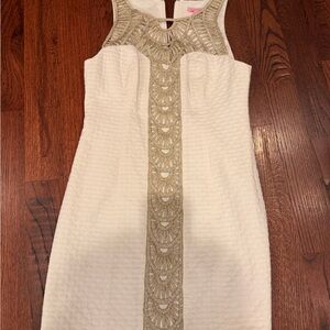 Lilly Pulitzer White and Gold Midi Dress